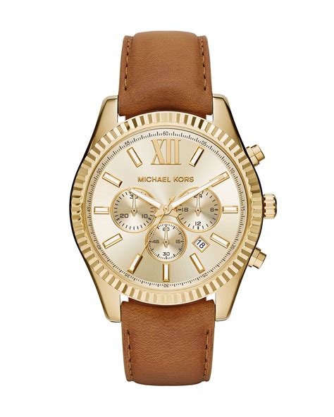 michael kors genuine leather watch|Michael Kors leather strap watch.